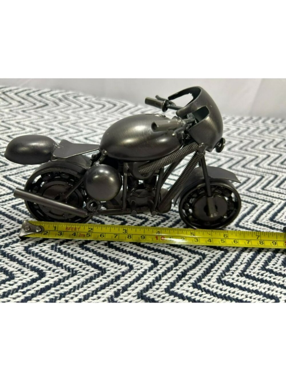 Unique Scrap Metal Black Motorcycle Miniature Desk Decor Model - Picture 2 of 7